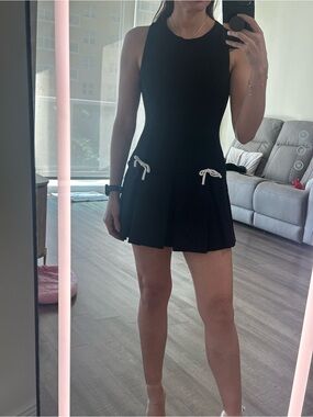 Black Sleeveless Mini Dress with Drawstring Detail